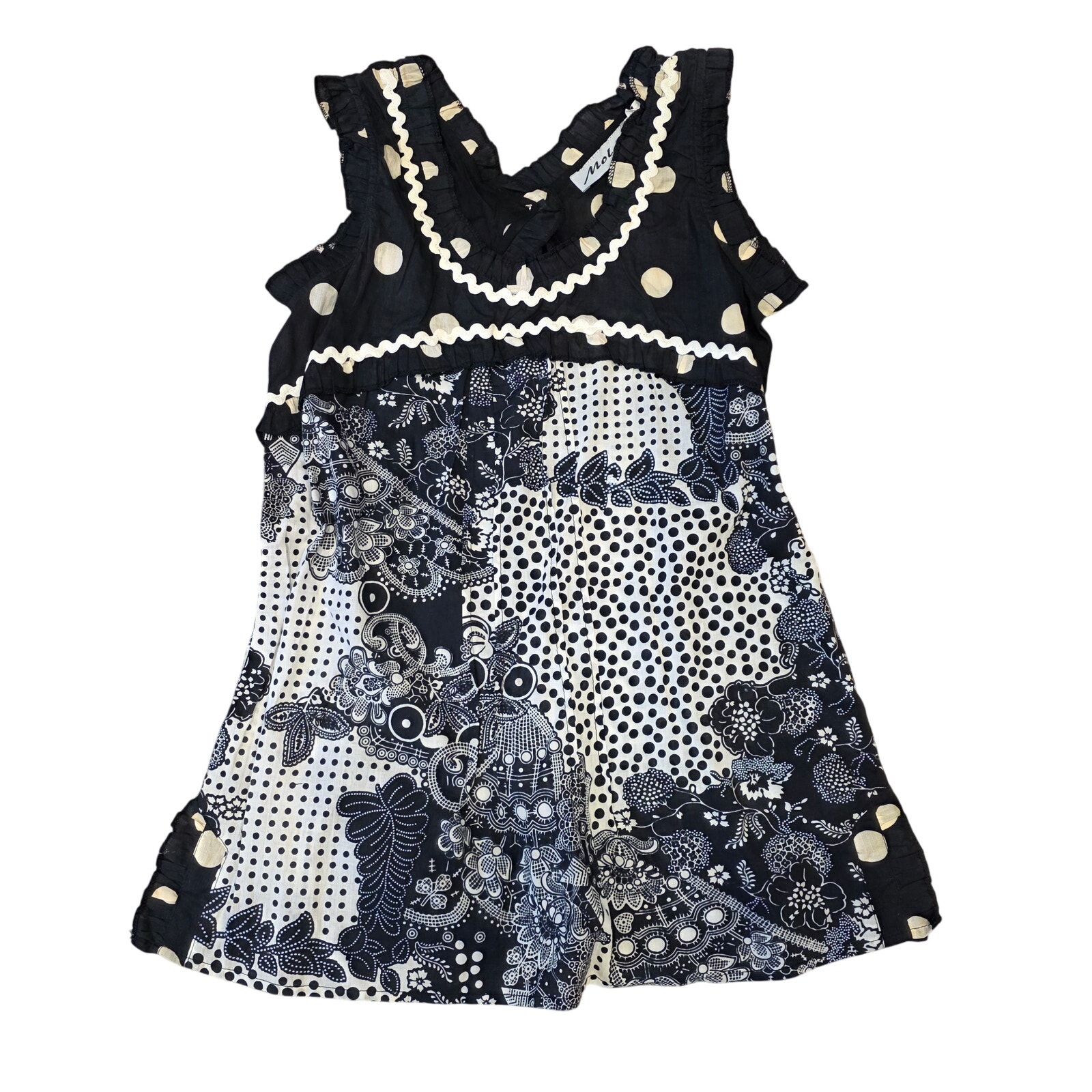 Vintage Nwot Molato Y2k Black And White Floral Flowy Tank Top, Cotton Sz S